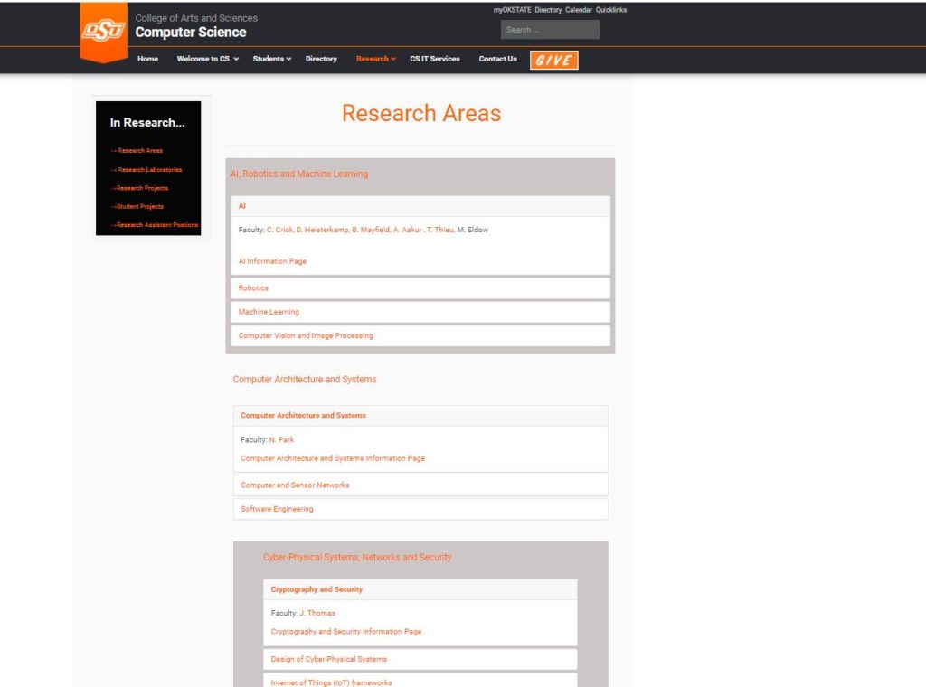 Research Area Interactive Page